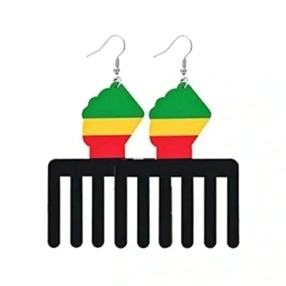 Power Pick Ethnic Women’s Ladies Large Wood Wooden Drop Earrings NWT